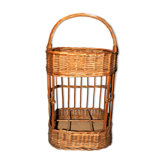 Vintage drink basket - braided wicker bottle holder for garden drinks
