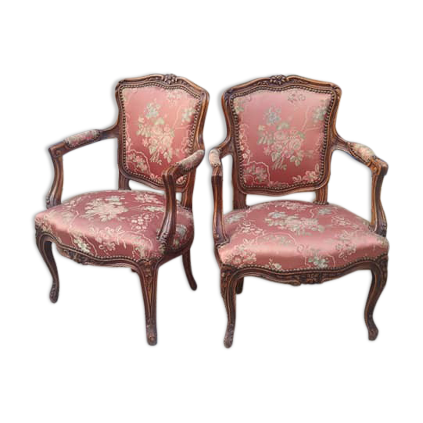 Pair of Louis XV style cabriolet armchairs