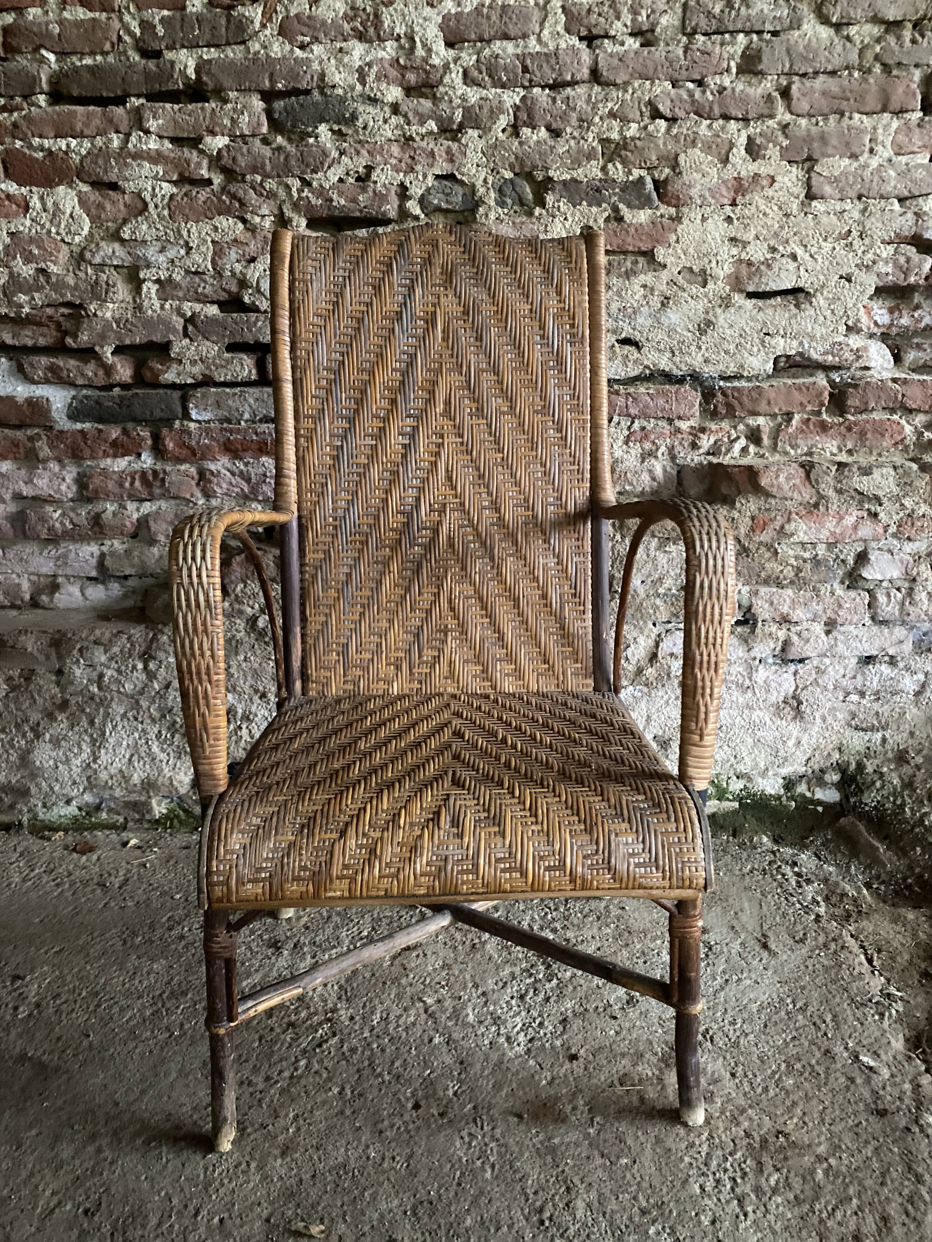 Braided rattan armchair