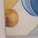 Old Painting Cubist Still Life With Apples And Bananas 20th Century