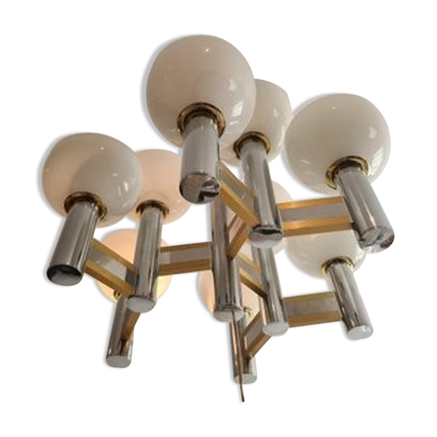 Vintage chandelier in brass and chrome by Gaetano Sciolari for Sciolari, Italy