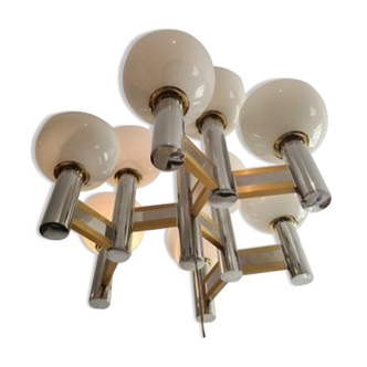 Vintage chandelier in brass and chrome by Gaetano Sciolari for Sciolari, Italy