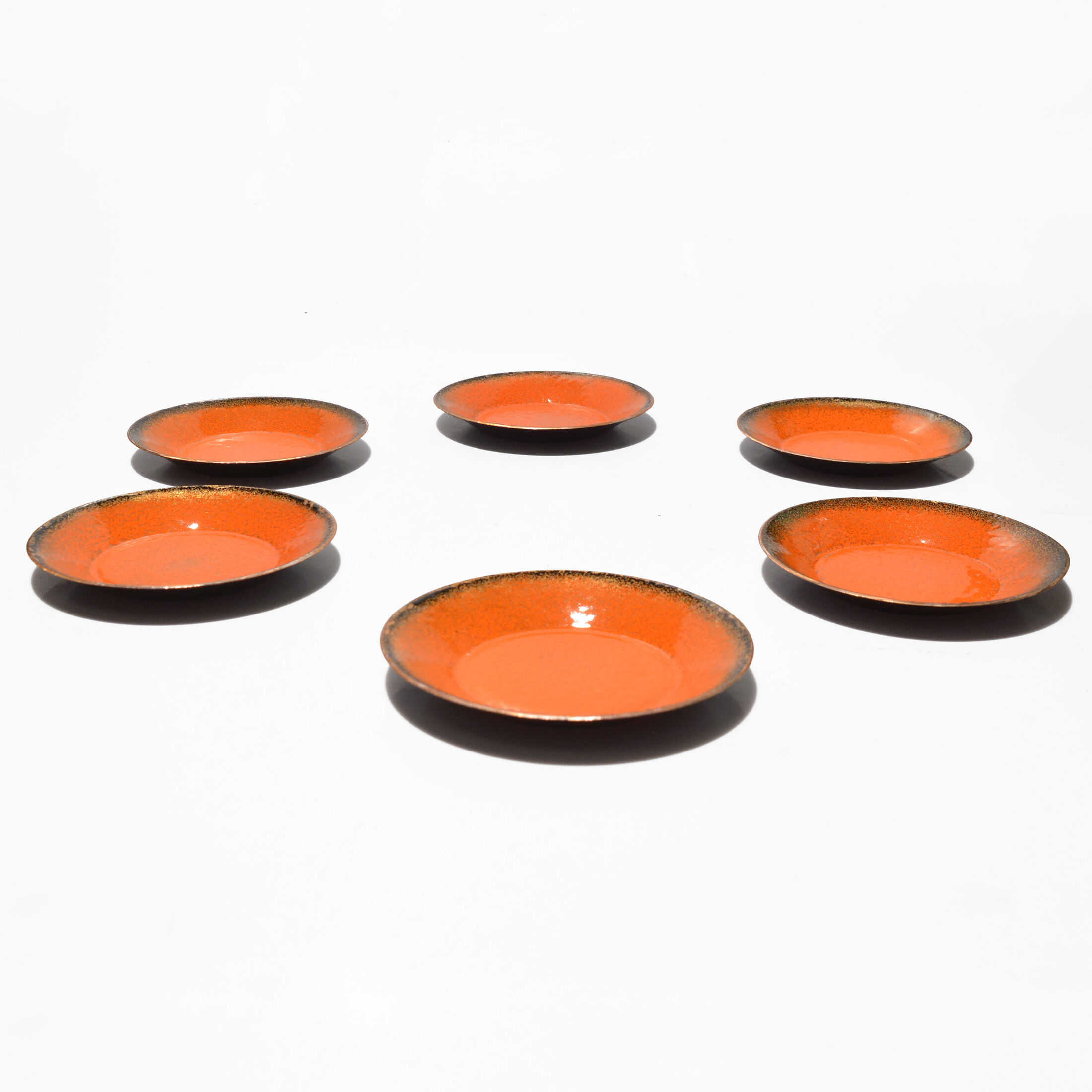 Set of six enameled copper plates, germany, 1960s