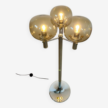 Old 3-light chrome and smoked glass floor lamp Italian design from the 70s vintage