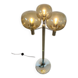 Old 3-light chrome and smoked glass floor lamp Italian design from the 70s vintage