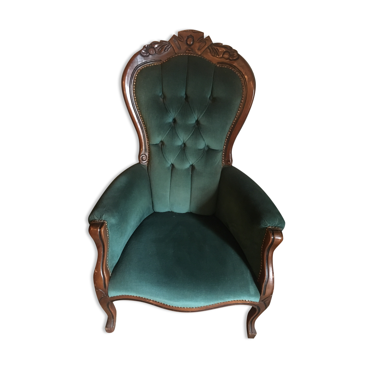 Voltaire armchair in green velvet
