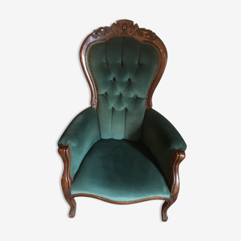 Fauteuil voltaire en velours vert