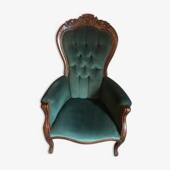 Voltaire armchair in green velvet