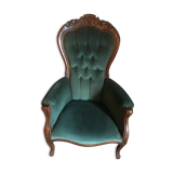 Voltaire armchair in green velvet