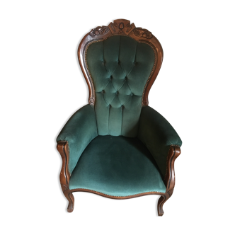 Voltaire armchair in green velvet