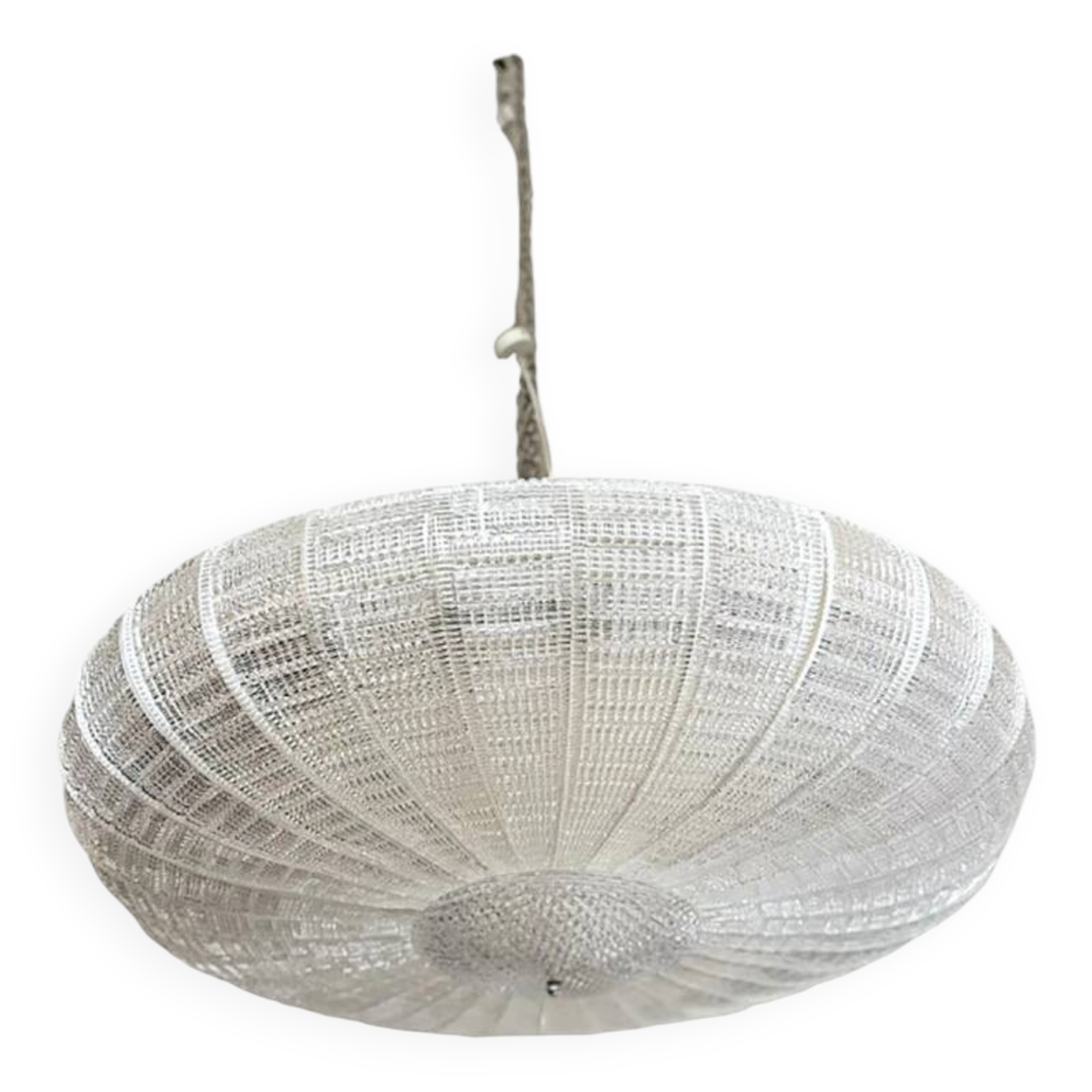 Suspension contemporaine en verre de Murano transparent et rayé dans le style Venini