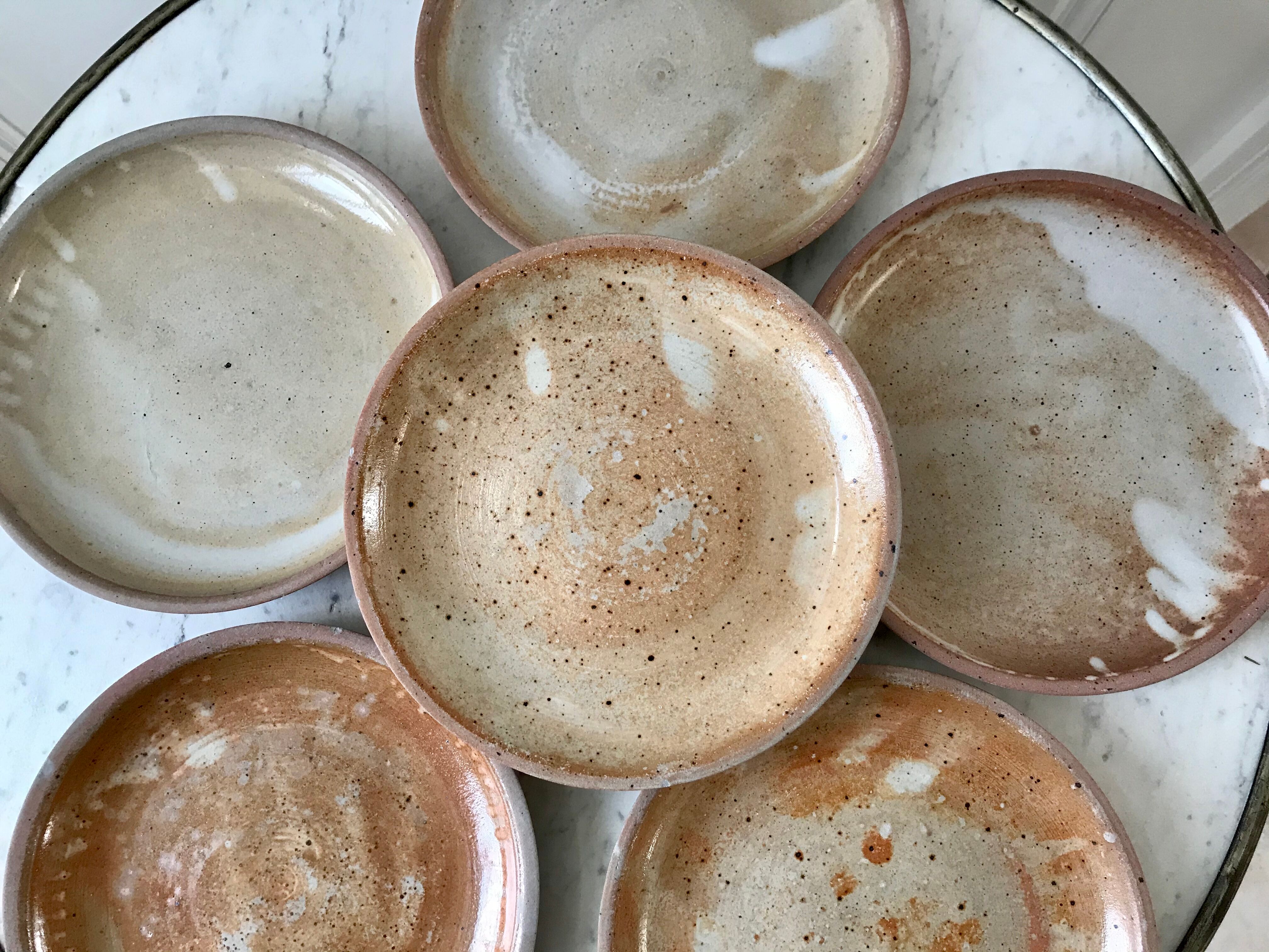 Set of 6 dessert plates in artisanal sandstone 60s-70s