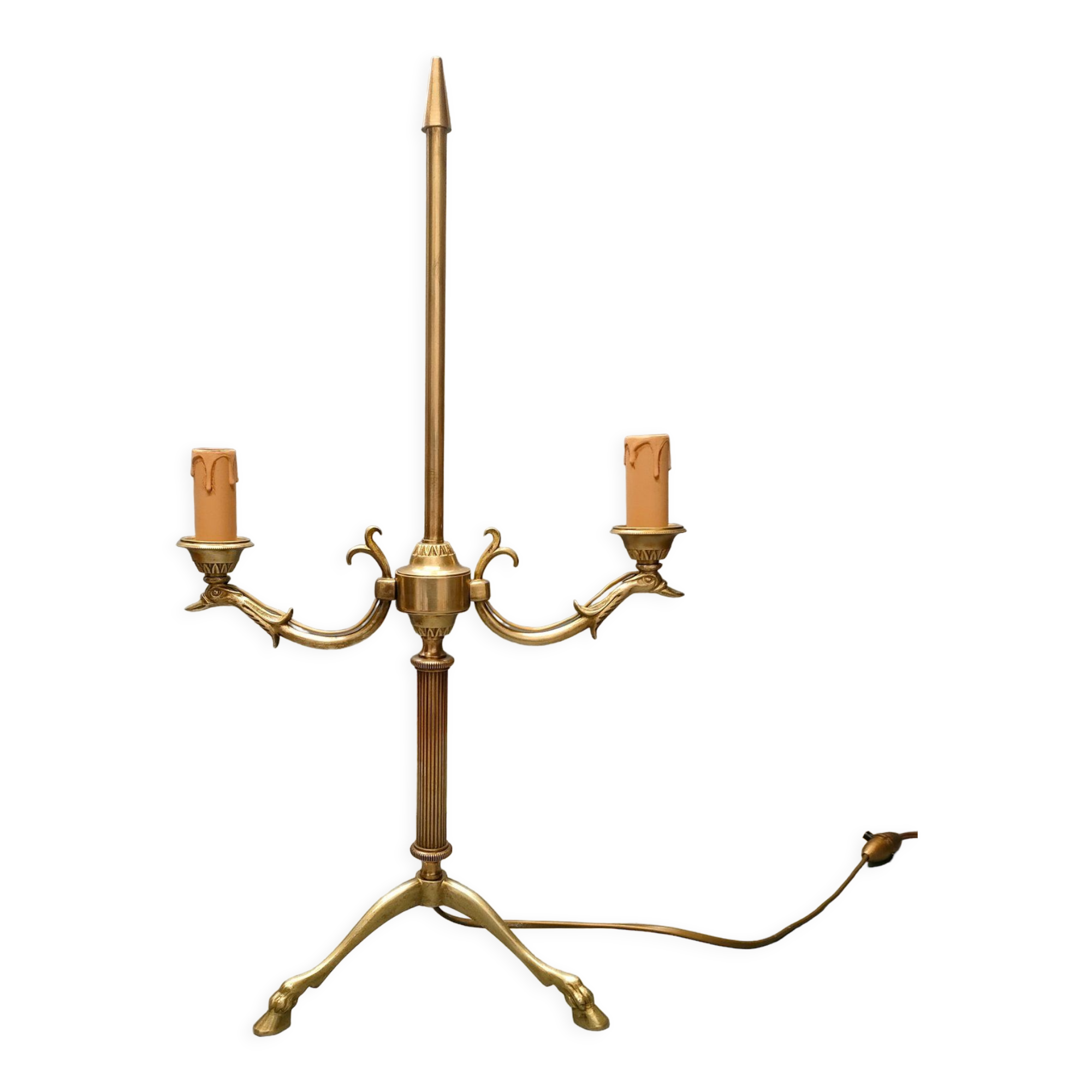 Pied de lampe zoomorphe canard tripode deux feux style Napoléon III 60's