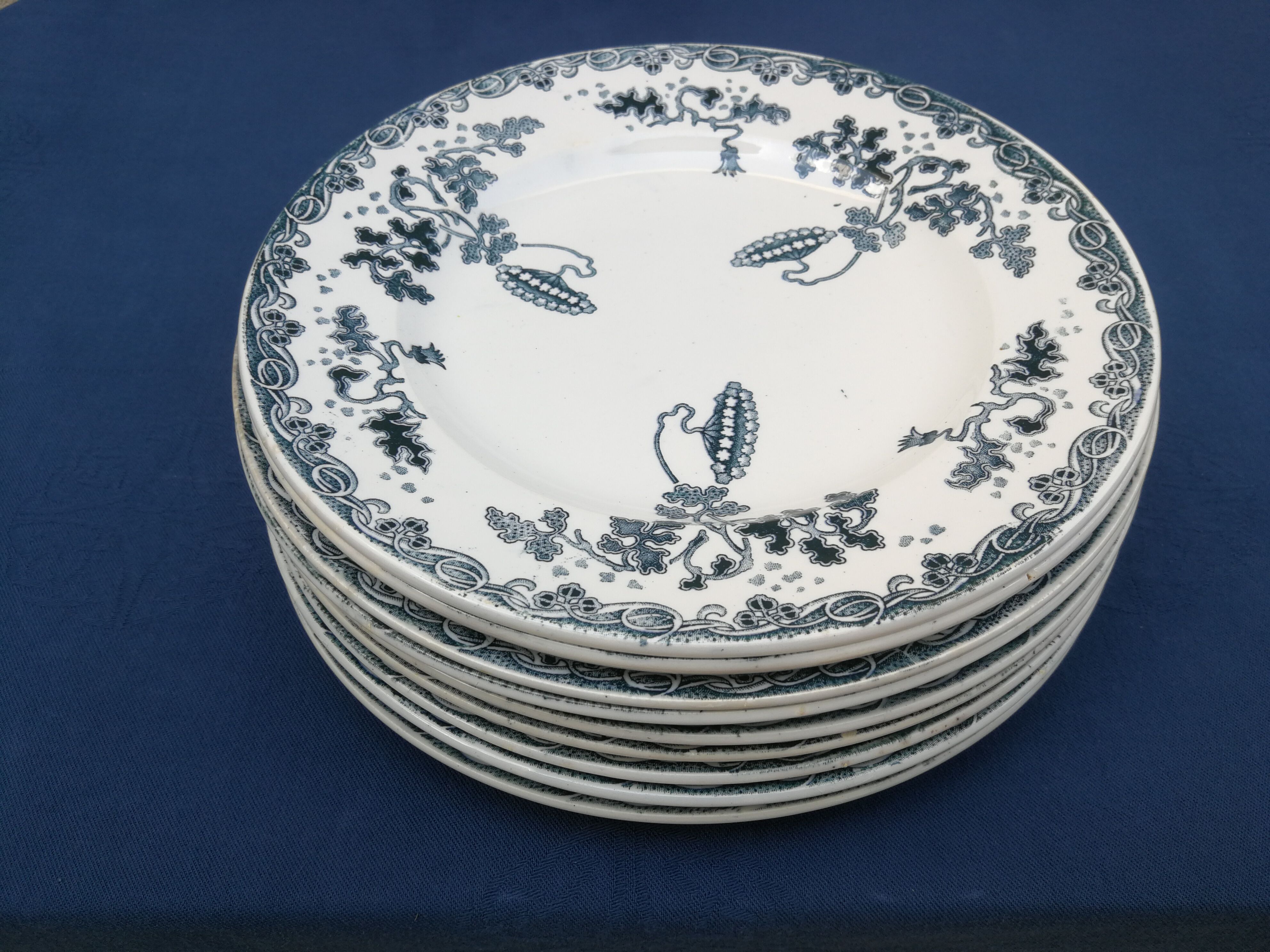 Set of 9 flat plates in iron earth St Amand and Hamage