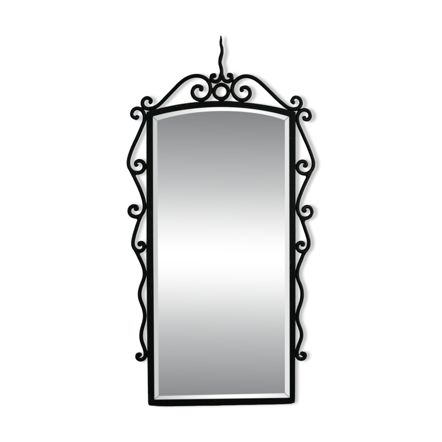 French mid-century brutalist wall mirror in wrought iron, made in the 1950s.