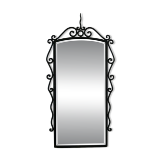 French mid-century brutalist wall mirror in wrought iron, made in the 1950s.