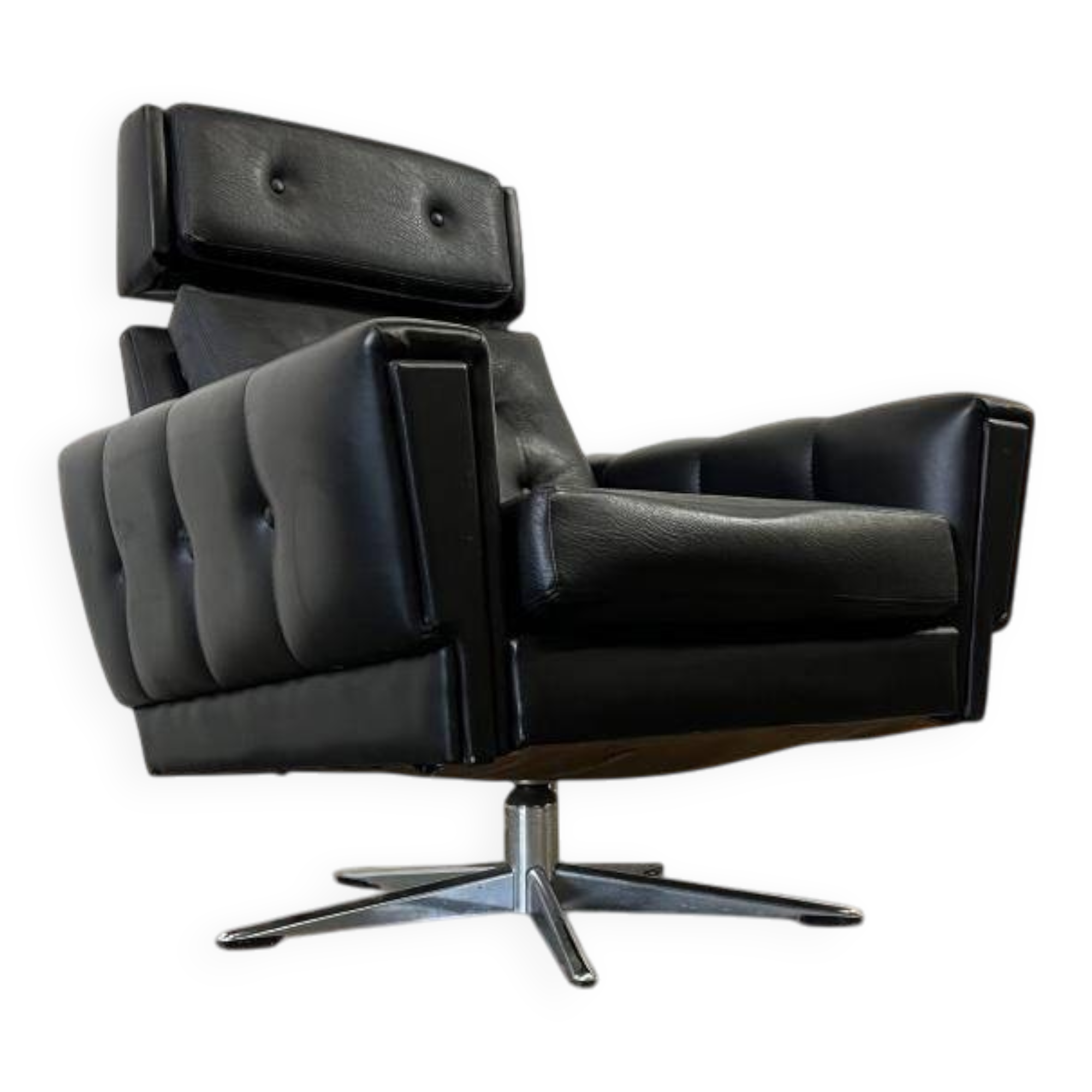 Vintage black armchair / chaise longue with star base