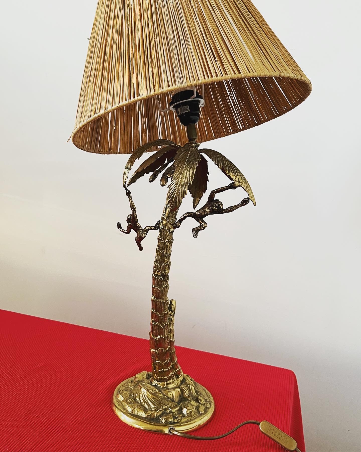 Table lamp gilded bronze palm tree and monkey
