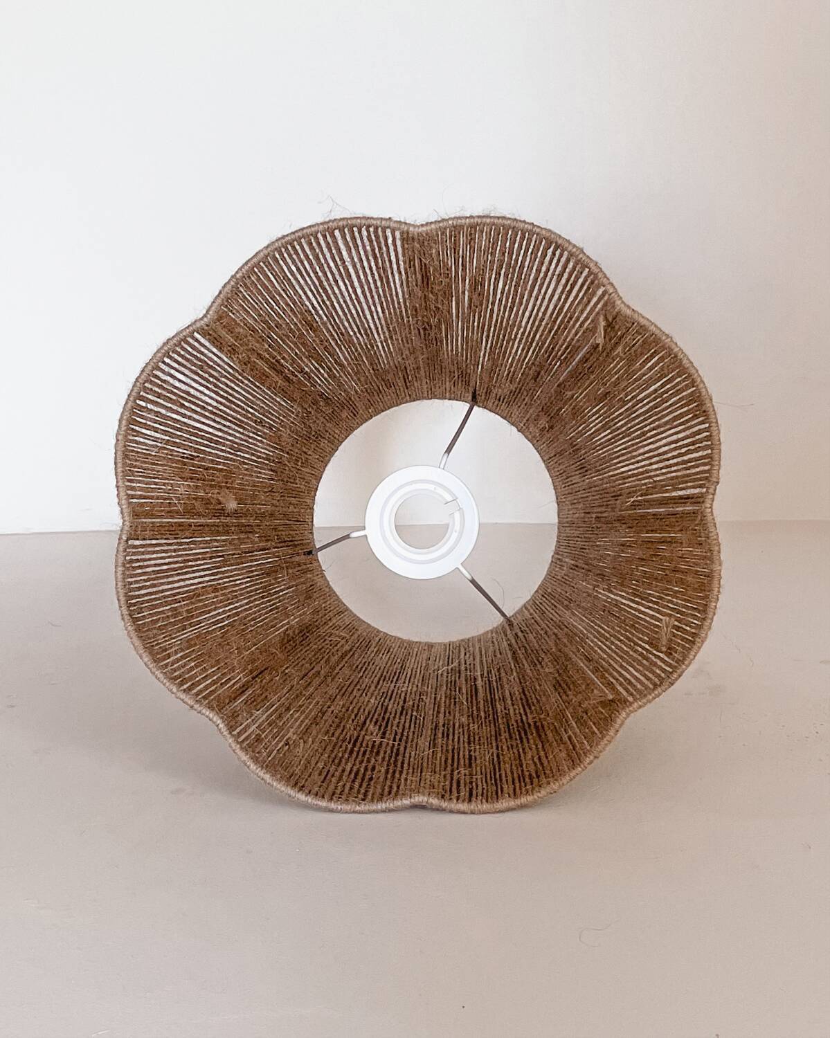 Turned wood lamp and jute lampshade