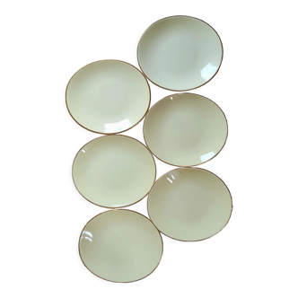 Set of 6 flat yellow plates porcelain from Salins model Tivoli