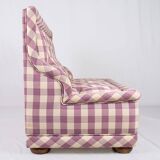 Upholstered bench in mauve and cream Vichy fabric, France, 1970s