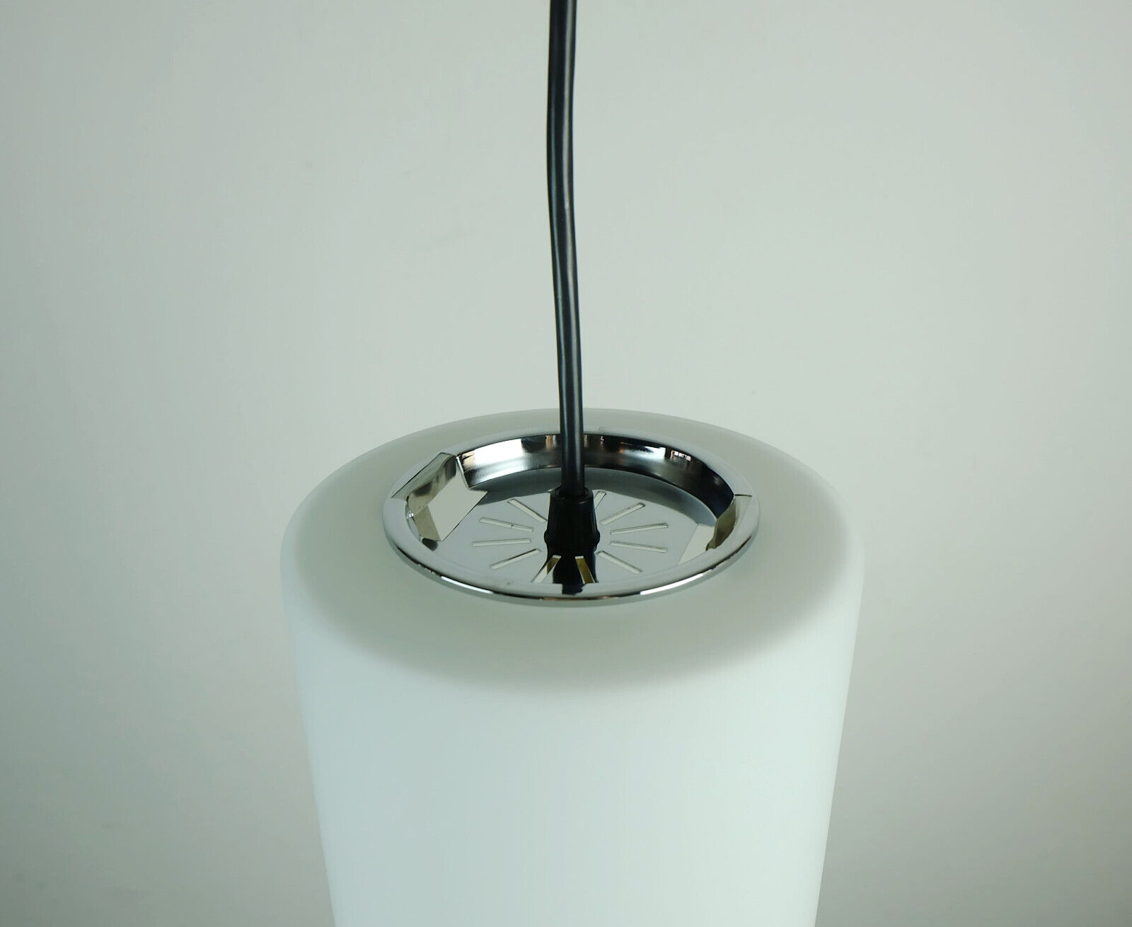 Glashuette Limburg pendant light white cylindrical glass shade and chrome 1970s - 2 available