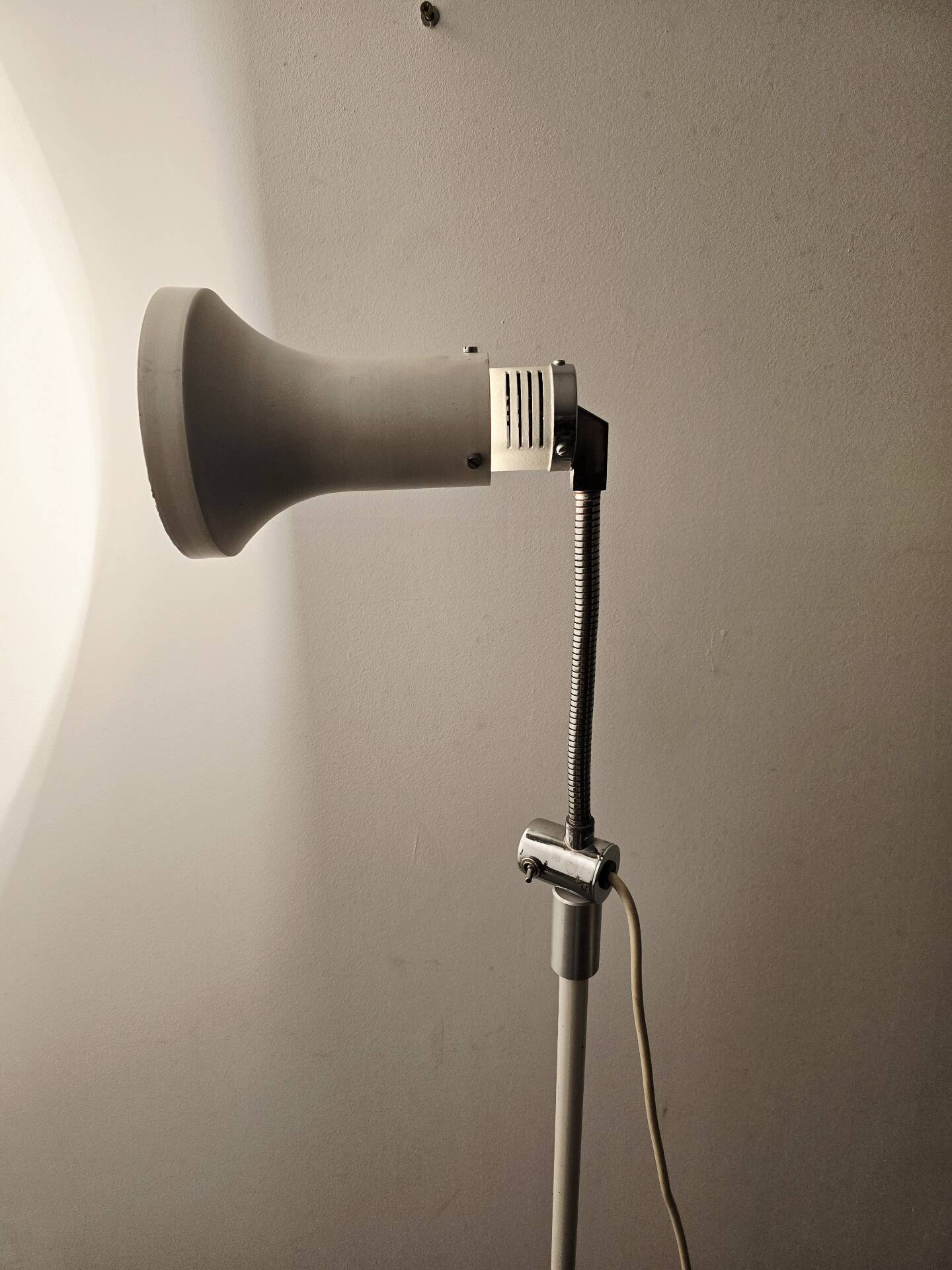 70s Gooseneck Metal Floor Lamp, Adjustable Height Tripod Base