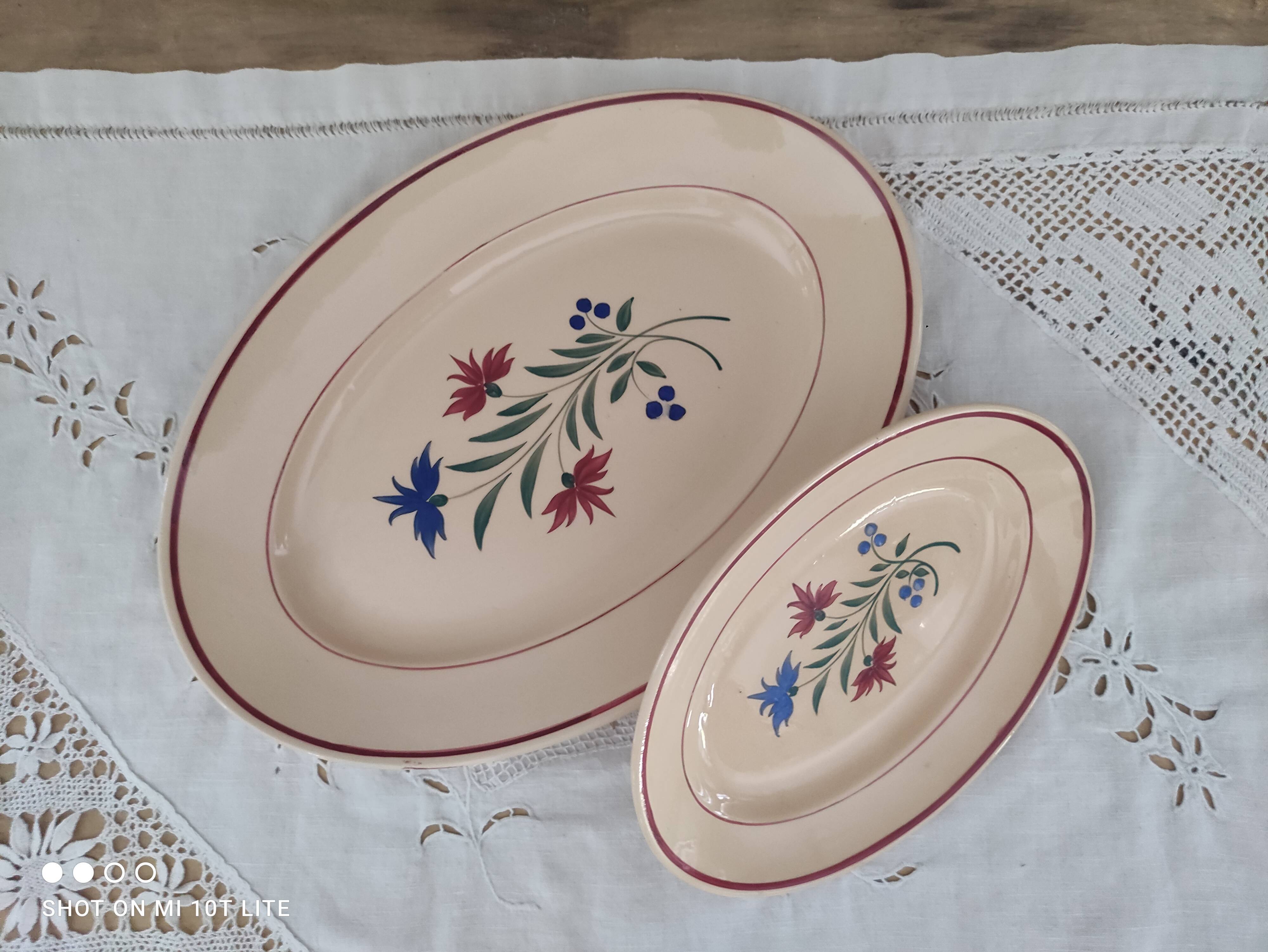 Set of 2 oval dishes trundles 30s earthenware K&G Lunéville model Denise