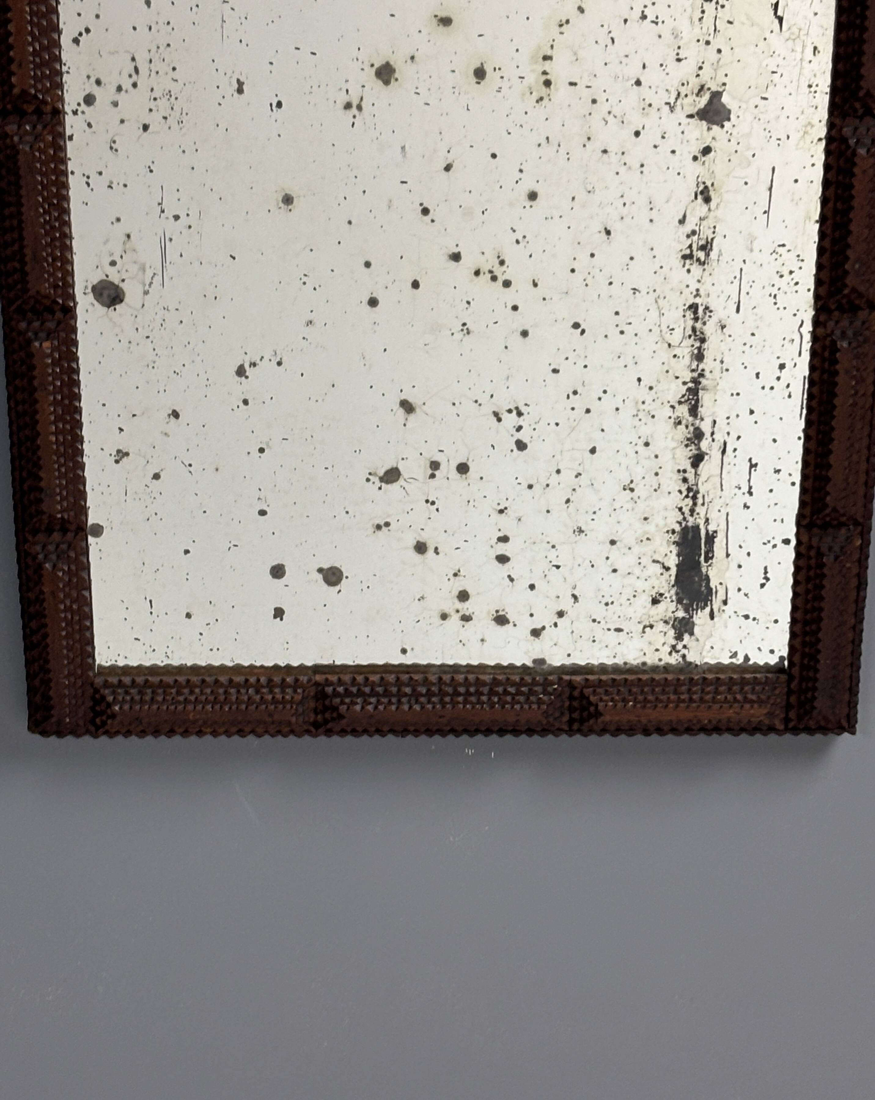 Antique tramp art folk art distressed mirror, Belgium ca 1900s