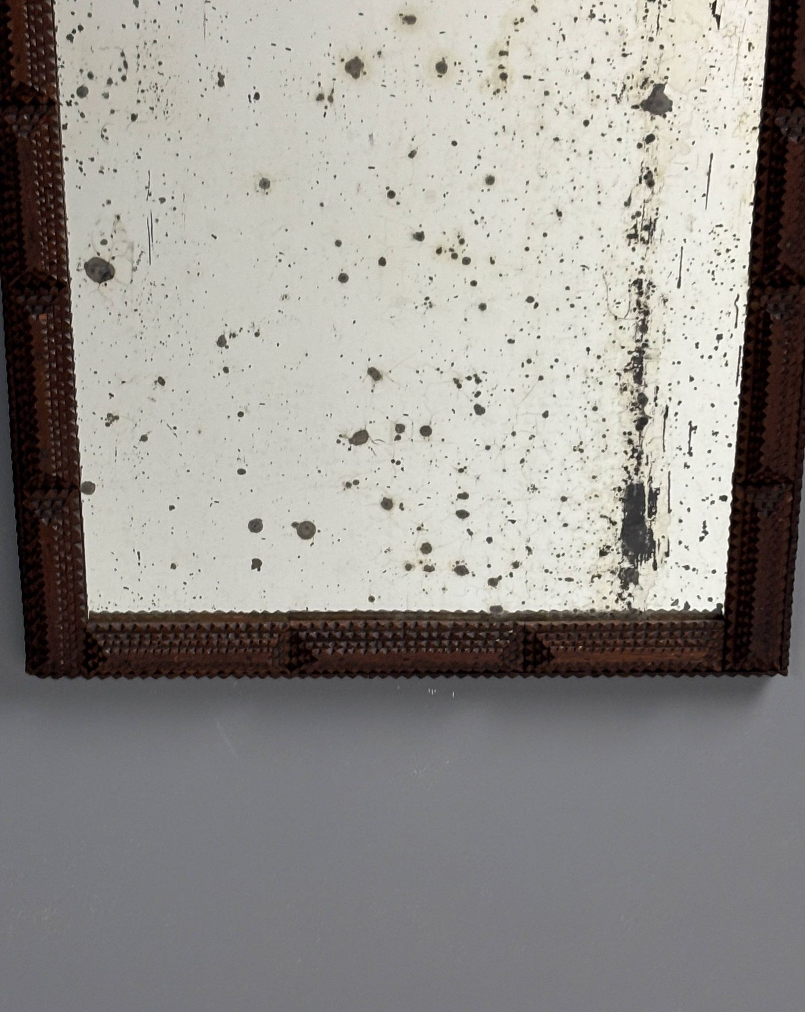 Antique tramp art folk art distressed mirror, Belgium ca 1900s
