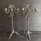 Pair of large Napoleon III candlesticks in patinated bronze
