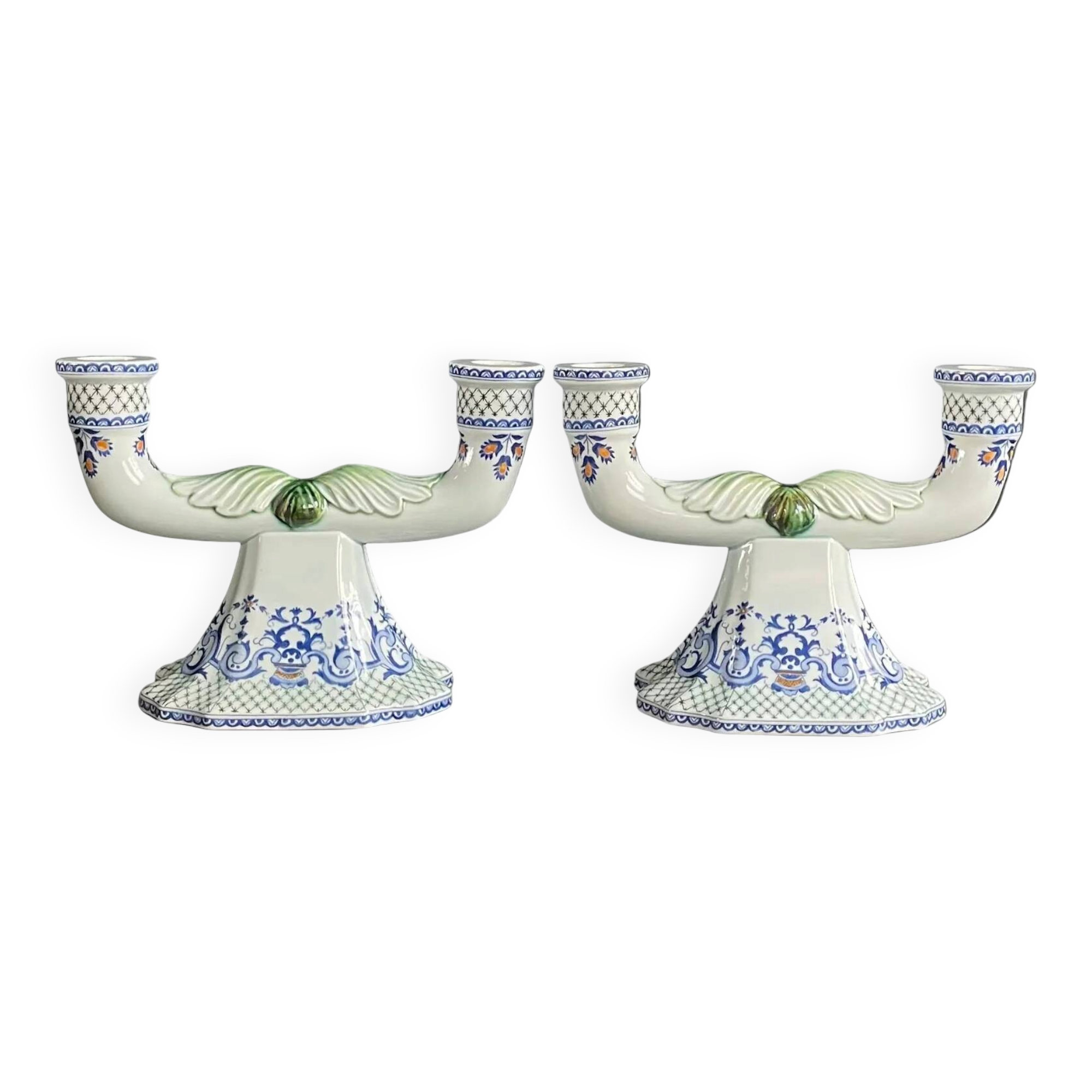 Pair of Gien earthenware candlesticks - lamp bases - Ref 1170