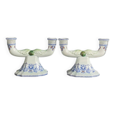 Pair of Gien earthenware candlesticks - lamp bases - Ref 1170