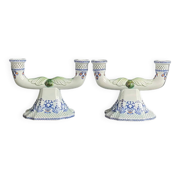 Pair of Gien earthenware candlesticks - lamp bases - Ref 1170