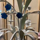 Antique florentine ceiling chandelier floral bouquet design 1970 decorative art sheet metal