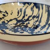 large round dish jatte salad bowl glazed terracotta blue cream