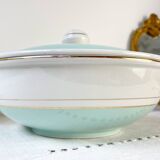 Vintage white and green porcelain tureen, Luneville, Epinay, France, 1950s