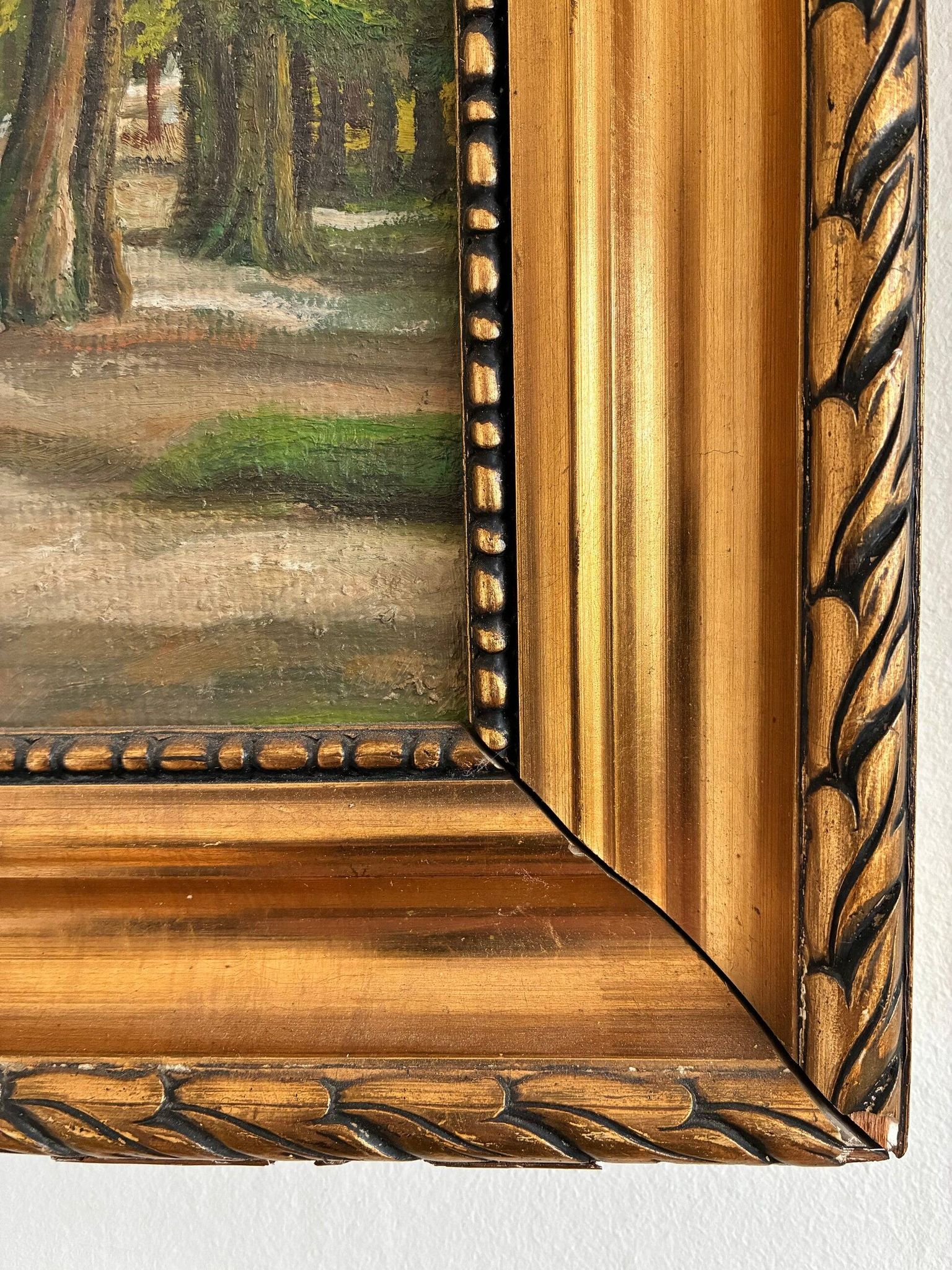 Peinture à l'huile de paysage de cottage vintage signée