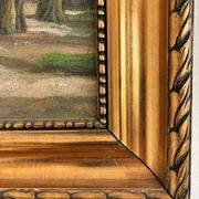 Peinture à l'huile de paysage de cottage vintage signée