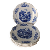 8 assiettes à dessert vintage à décor bleu