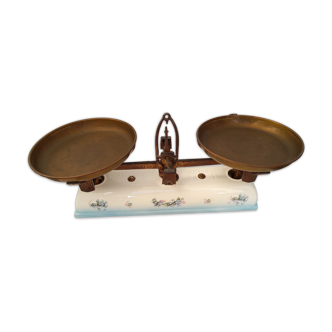Balance Roberval Krups old copper porcelain base with weight collection