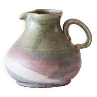 Handcrafted chubby stoneware pitcher