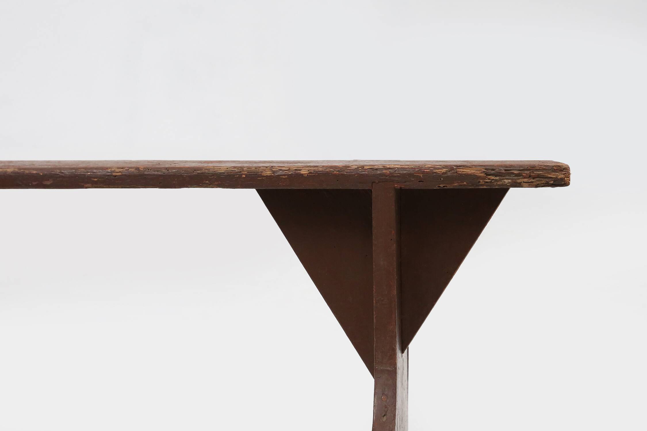 Mid-century rustic bench in brown painted wood, France ca. 1890