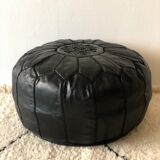 Contemporary leather full black pouf