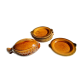 Service à poisson 8 assiettes et soupière céramique barbotine Sarreguemines vintage 60