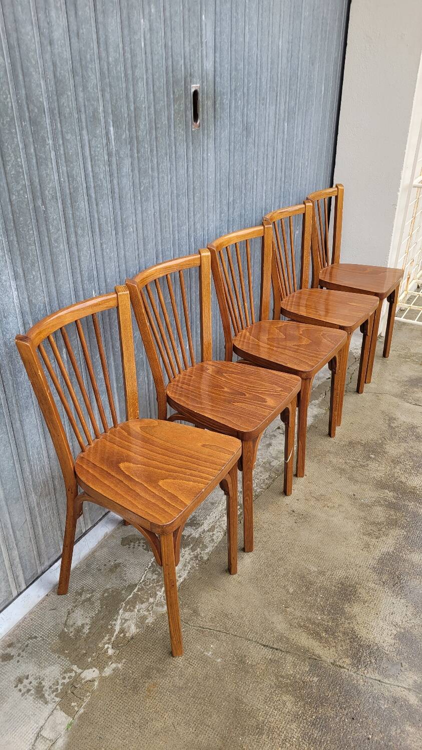 Set of 5 antique signed Baumann bistro chairs
