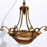 Muller frères Art Deco Chandelier - Bronze & Glass Paste - 1930s