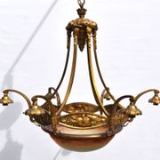 Muller frères Art Deco Chandelier - Bronze & Glass Paste - 1930s