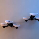 Paire d'appliques murales anciennes en bronze et albâtre à trois bras, 1910