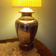 Living room mood lamp, silver metal base, wooden base, pleated lampshade
